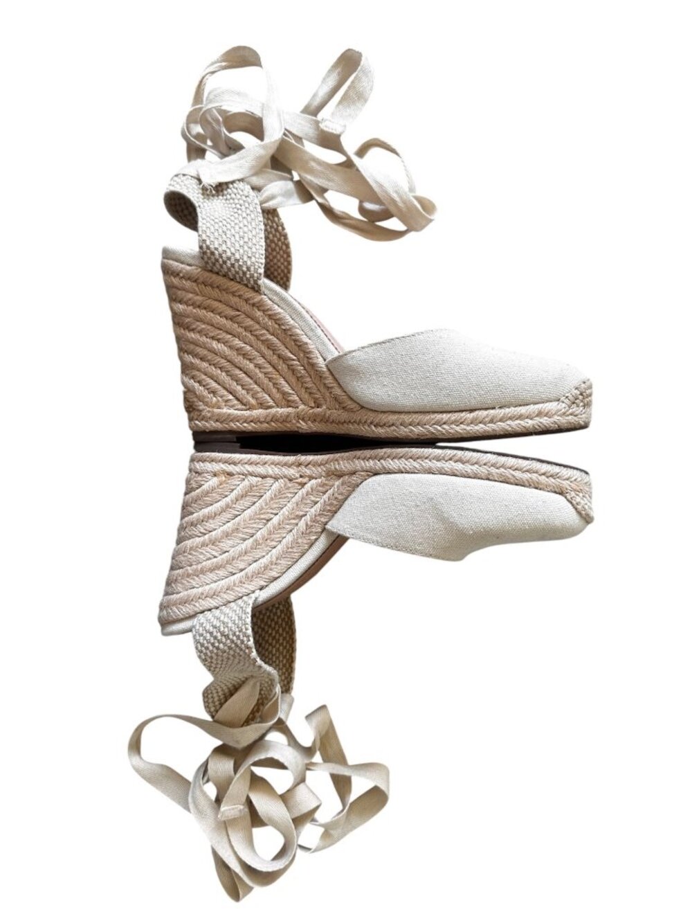 JCREW Lace Up High Heels Espadrille Womens 9.5 Beige Wedge Coastal Comfort Beach - Picture 3 of 13